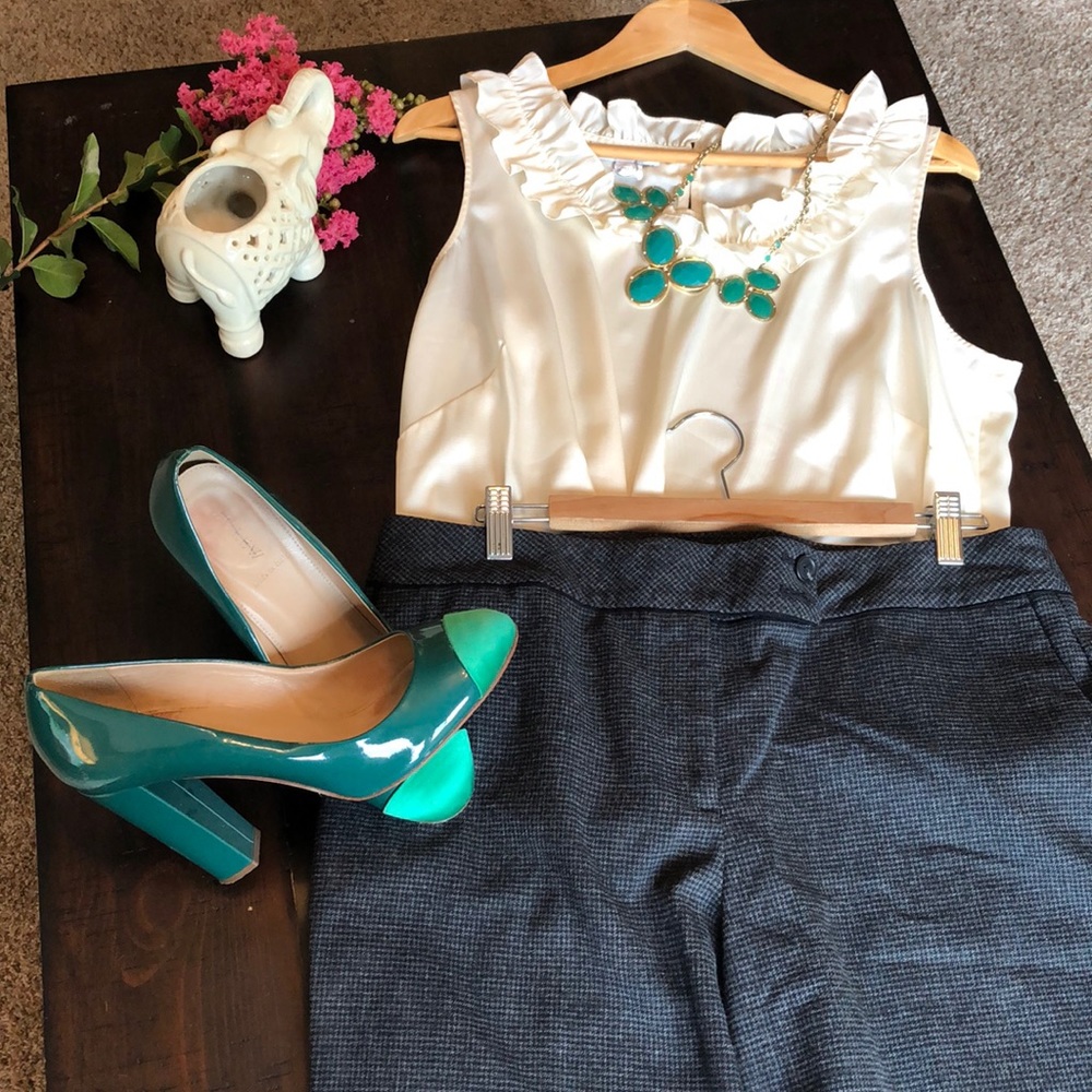 Wide leg checkered work trousers Ann Taylor LOFT